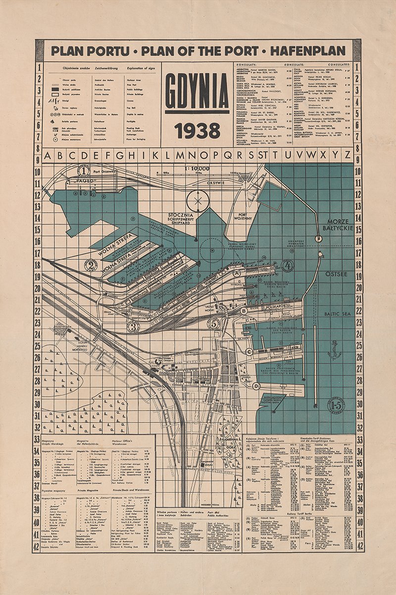 Plan portu Gdynia 1938 r., skala 1:10000, ze zbiorów Muzeum Miasta Gdyni