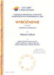 Najlepsza Promocja Turystyki Województwa Pomorskiego 2006”- dyplom z powiększeniem