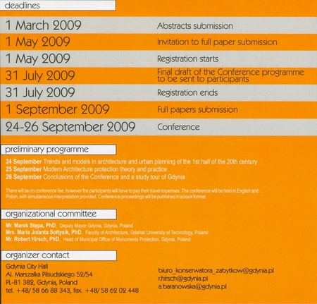 Modernism in Europe, Modernism in Gdynia - deadlines, programme