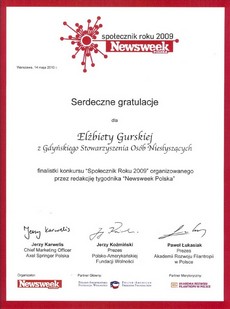 Elżbieta Gurska - gratulacje za finał konkursu Społecznik Roku 2009