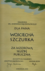 Nagroda im. Andrzeja Bączkowskiego dla prezydenta Gdyni