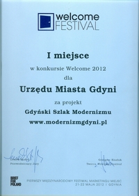 Nagroda w konkursie "Welcome 2012" za Gdyński Szlak Modernizmu
