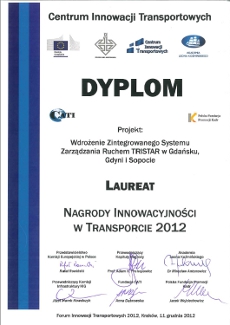 Gdynia została laureatem „Nagrody Innowacyjności w Transporcie 2012 za projekt TRISTAR - dyplom