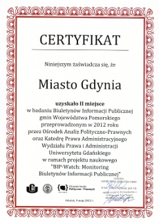 Miasto Gdynia zajęło II miejsce w badaniu Biuletynów Informacji Publicznej gmin Województwa Pomorskiego