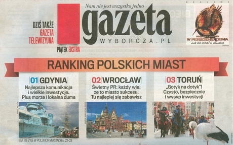 Gdynia najlepsza w rankingu polskich miast - okładka Gazety Wyborczej
