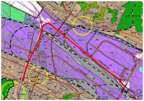 Droga Czerwona na fragmencie mapy ze Studium uwarunkowań i kierunków zagospodarowania przestrzennego Gdyni