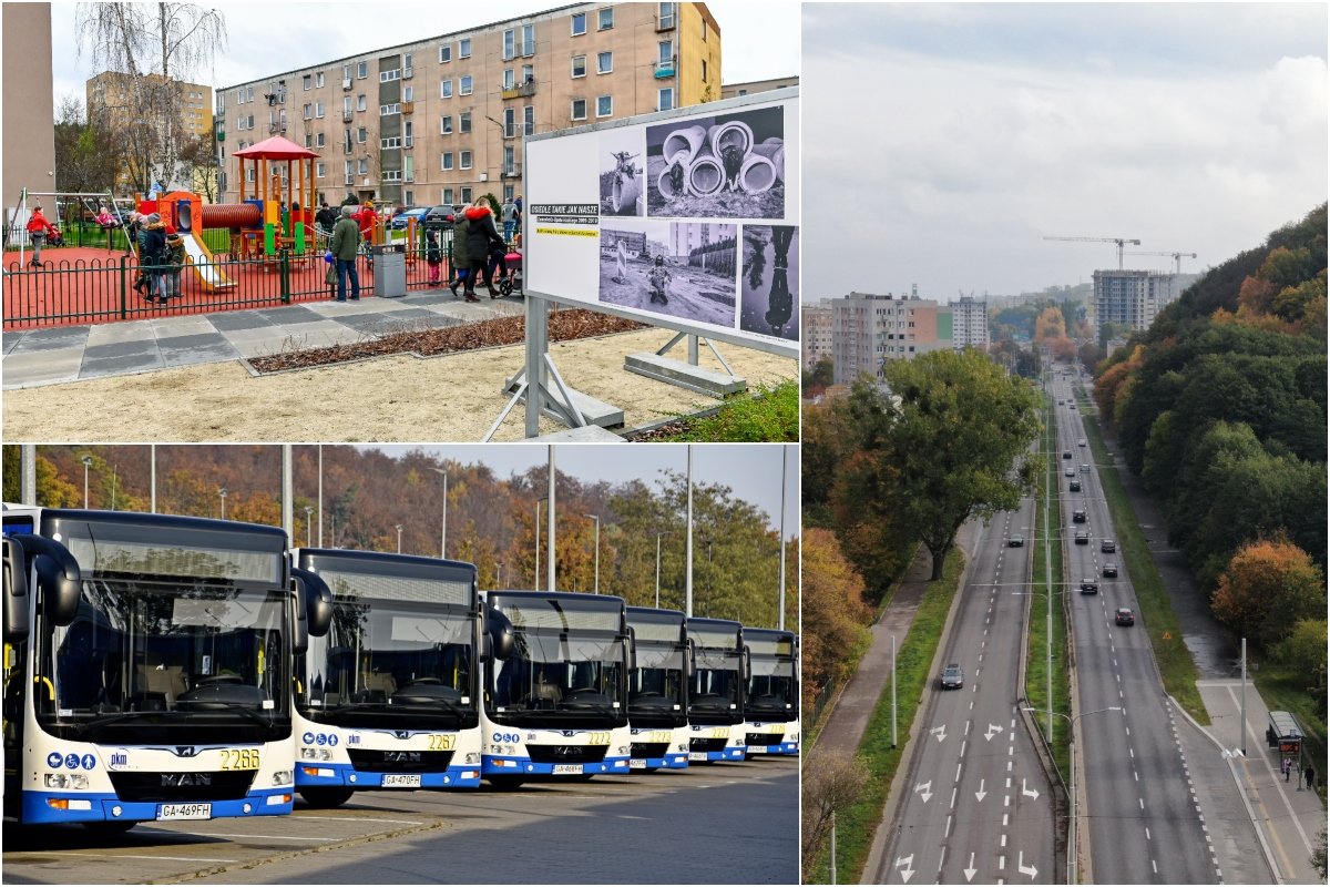 Przykładowe inwestycje z funduszy unijnych (od lewej): ZOH Chylonia (fot. Dawid linkowski),ulica Morska (fot. Michał Puszczewicz) i autobusy (fot. Przemysław Kozłowski)