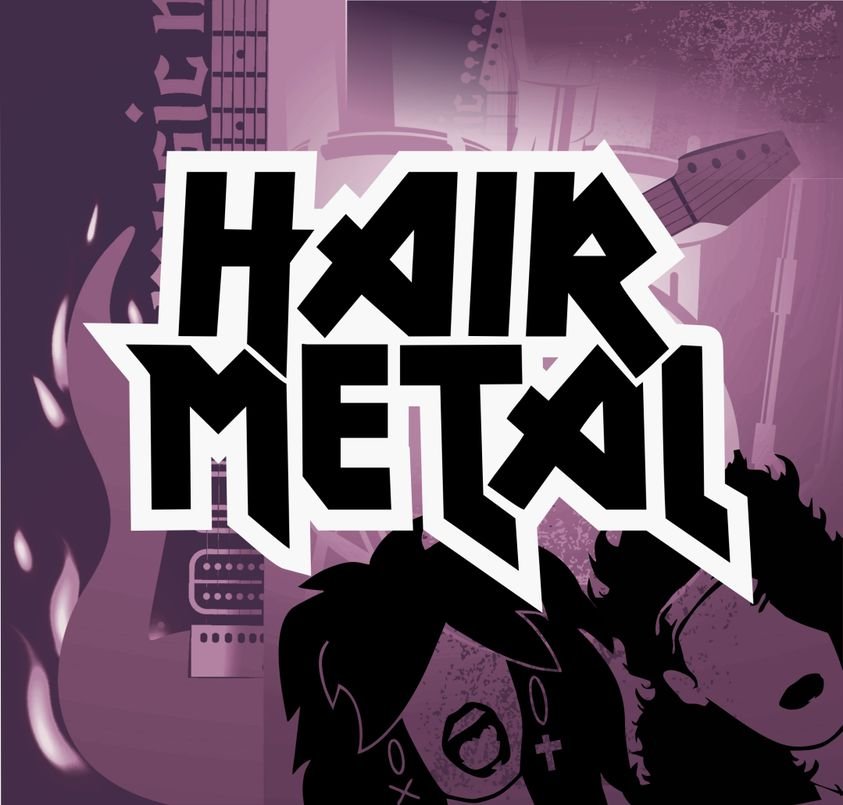 czarno-fioletowa grafika z napisem hair metal