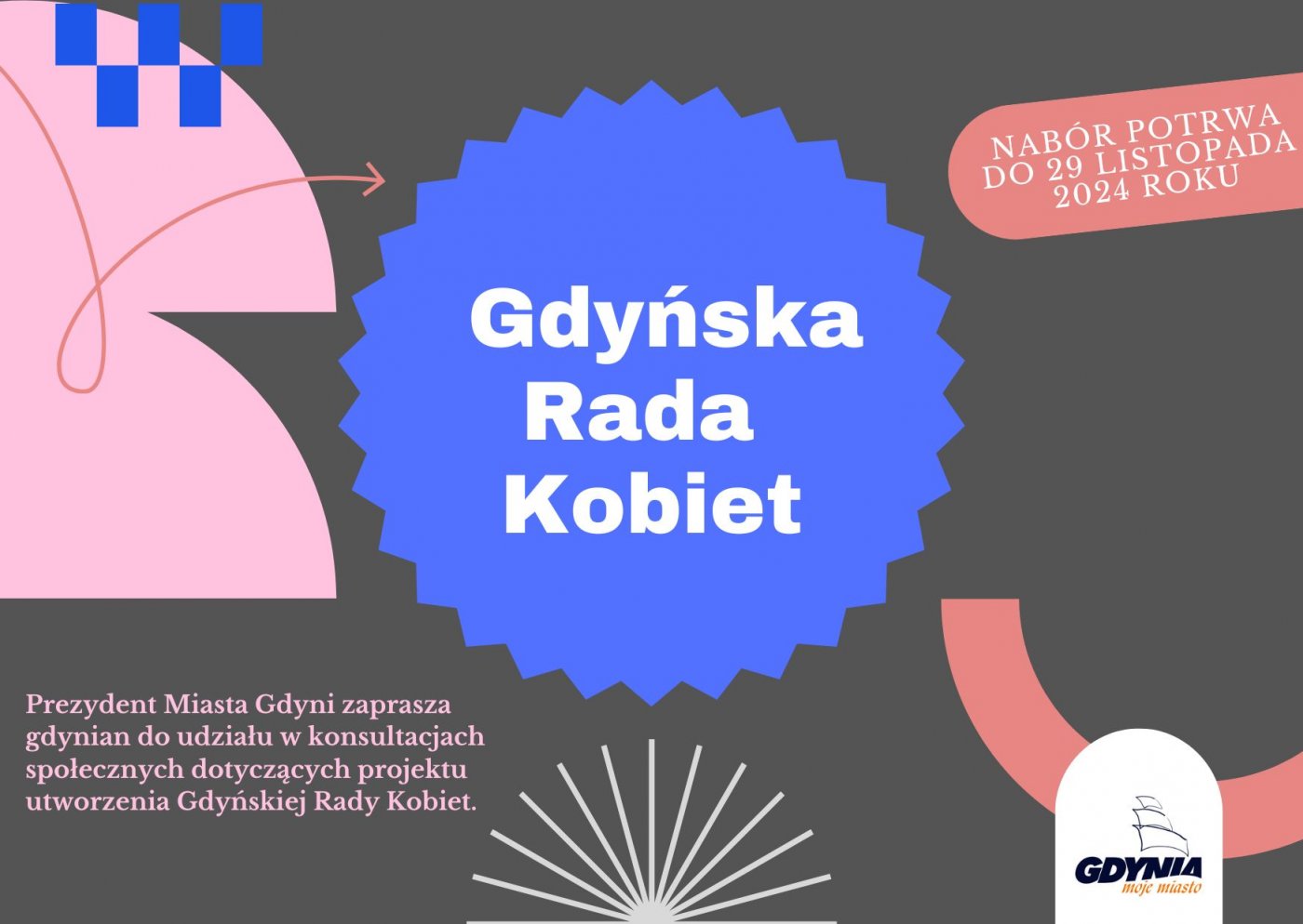 Grafika informująca o konsultacjach w sprawie projektu utworzenia Gdyńskiej Rady Kobiet (materiały prasowe)