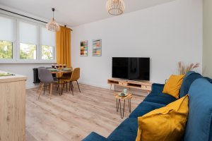 Apartament 3 Maja 19/7, widok na salon z jadalnią