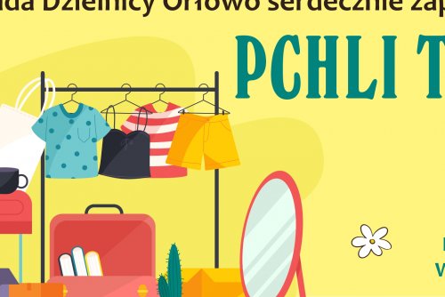Plakat z graficznym przedstawieniem przedmiotów, które można kupić na pchlim targu