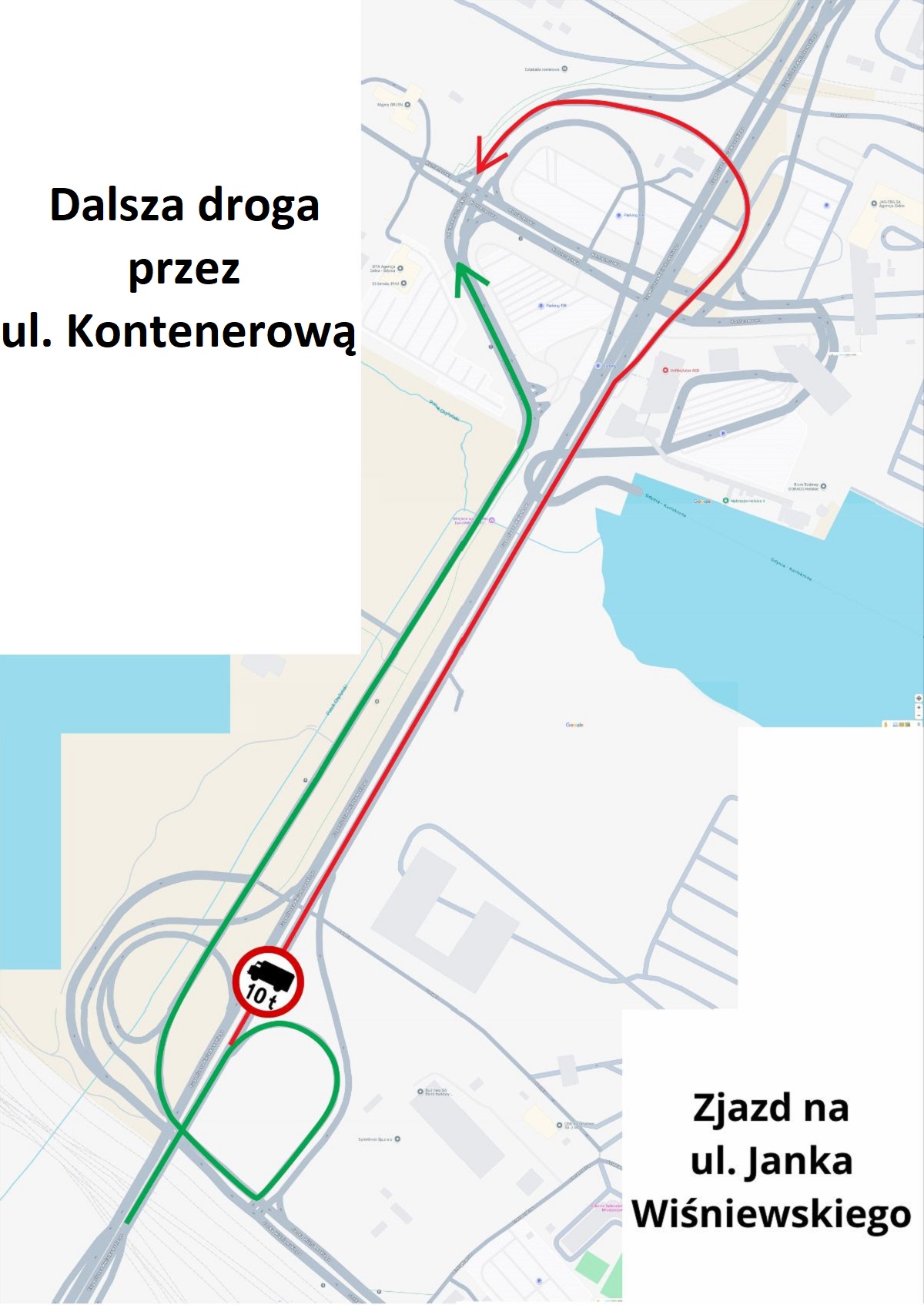 Mapa z zaznaczonym objazdem Estakady Kwiatkowskiego