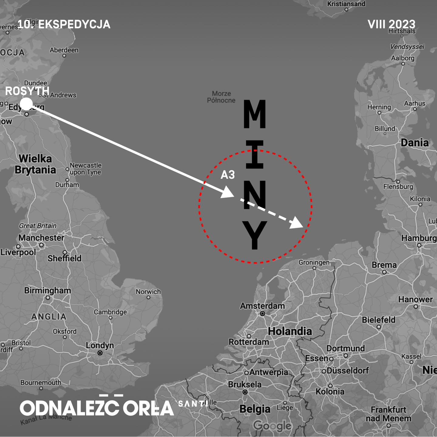 Mapka prezentująca obszar poszukiwań w oparciu o jedną z hipotez, którą będzie sprawdzana podczas 10. ekspedycji „Santi. Odnaleźć Orła” // materiały 10. ekspedycja „Santi. Odnaleźć Orła”