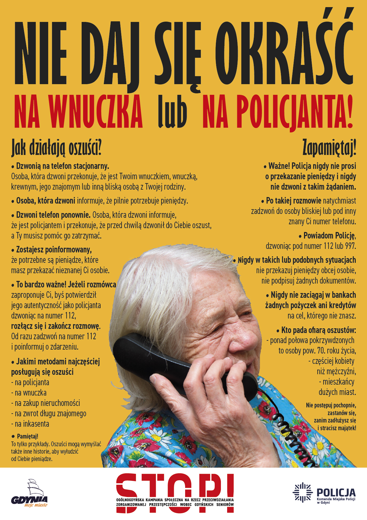 Plakat kampanii społecznej STOP dotyczący bezpieczeństwa seniorów