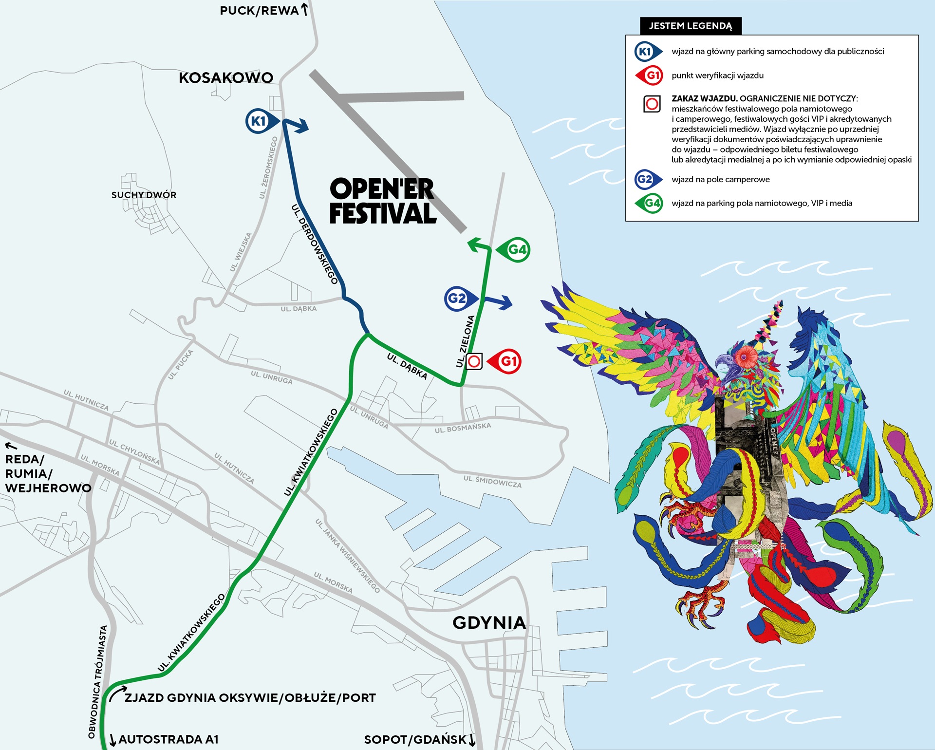 Mapa dojazdu na Open'er Festival