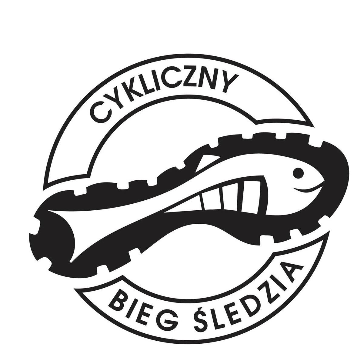 logo Cyklicznego Biegu Śledzia, ślad buta a w niej ryba śledż, autorką jest E.Czop