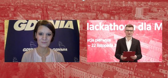 Wiceprezydent Gdyni Katarzyna Gruszecka-Spychała w czasie wystąpienia na Hackathonu dla Miasta