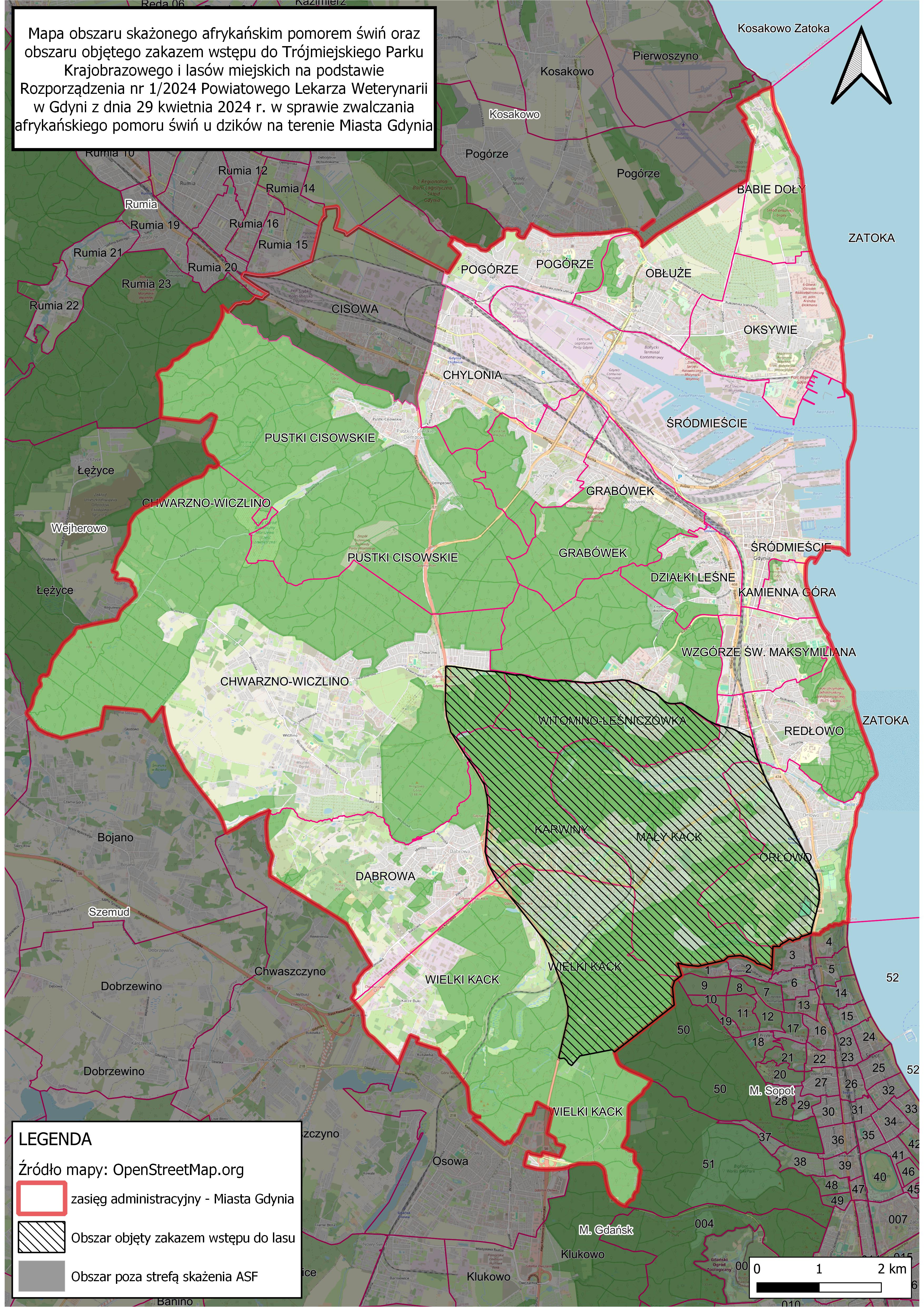 Mapa obszaru objętego zakazem wstępu z uwagi na ASF